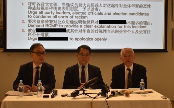  Kenny Zhang, Chak Au and Lu Chan (left to right) hope to know why the woman filmed yelling racial slurs hasn't been charged. Photo by Nono Shen/Richmond News