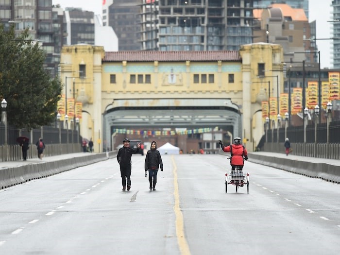  Vancouver police officers told the Courier they’re expecting to be on, or in the vicinity, of the bridge until midnight. No one from the protest group will say how long they plan to be there. Photo Dan Toulgoet