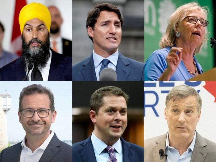  Jagmeet Singh, Justin Trudeau, Elizabeth May, the Bloc guy, Andrew Scheer and Maxime Bernier. File photos