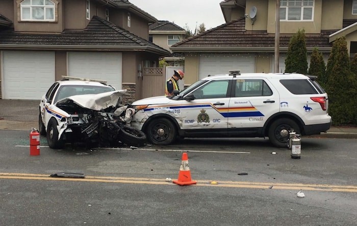  An Abbotsford man is accused of having stolen a police cruiser in Richmond then causing multiple crashes. Bob Williamson photo