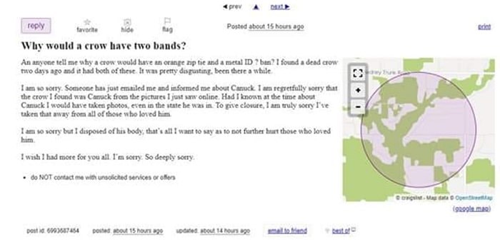  A screenshot of the Craigslist post.