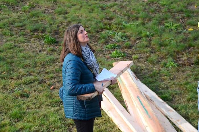  Burnaby heritage planner Lisa Codd records the dimensions of an air-vent pillar for the 106-year-old Alta Vista reservoir in South Burnaby. Photo: Cornelia Naylor