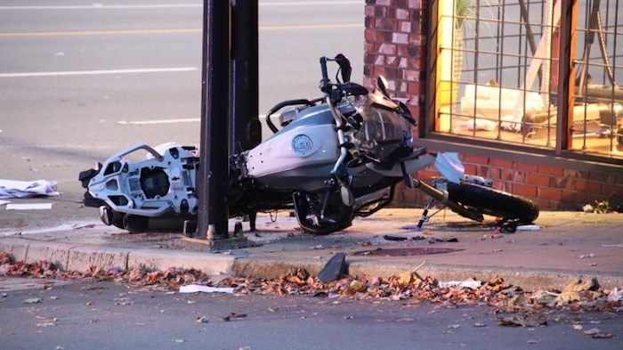  One man is in hospital with serious injuries after an afternoon crash in Burnaby Heights at the corner of Hastings Street and Ingleton Avenue. Photo by Shane MacKichan/Burnaby NOW