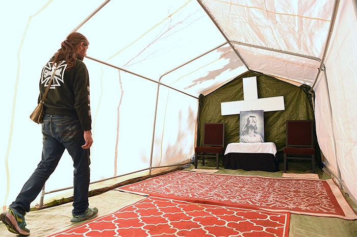  Homeless people at Oppenheimer Park recently built a church on the grounds. Photo Dan Toulgoet