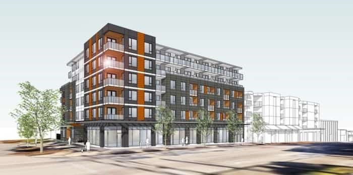  Artistic rendering of proposed development on East Hastings at Slocan Street. Rendering BHA Architecture Inc.