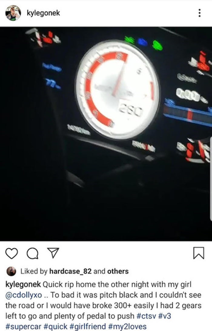  A Kelowna leadfoot is bragging about his need for speed on social media. Photo: Instagram