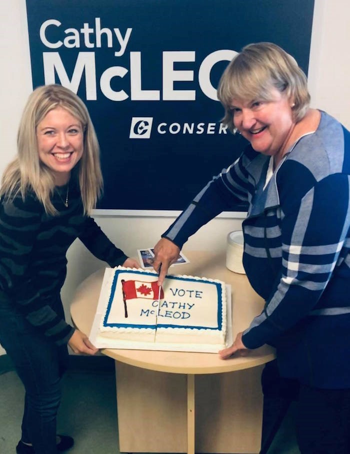  Conservative Cathy McLeod, right, in this photo posted to her official Facebook page in Sept. 2019, has been re-elected in Kamloops Thompson Cariboo. Photo: 