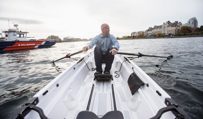  Adam Kreek rows the Whitehall Spirit Rowing Club boat he will use if Greta Thunberg takes up his offer for a trip to Victoria. Photo by Darren Stone/Times Colonist