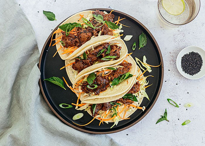  Korean Style Pork Tacos with Creamy Slaw and Basil, photo: Fresh Prep