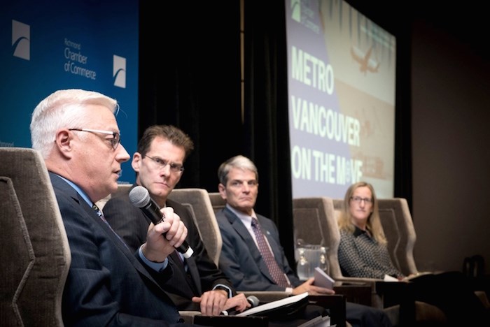  YVR CEO Craig Richmond, the port's CEO Robin Silvester and TransLink CEO Kevin Desmond were part of a panel discussion put on by the Richmond Chamber of Commerce this week. Photo by Rob Newell