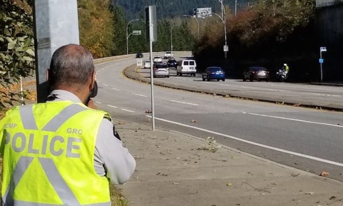  Burnaby RCMP set up radar on Barnet Highway on Friday. Burnaby RCMP photo