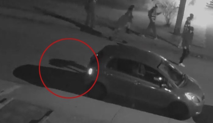  Security video shows the shadow of a person apparently jabbing at a tire on Watling Street Saturday. Photo contributed