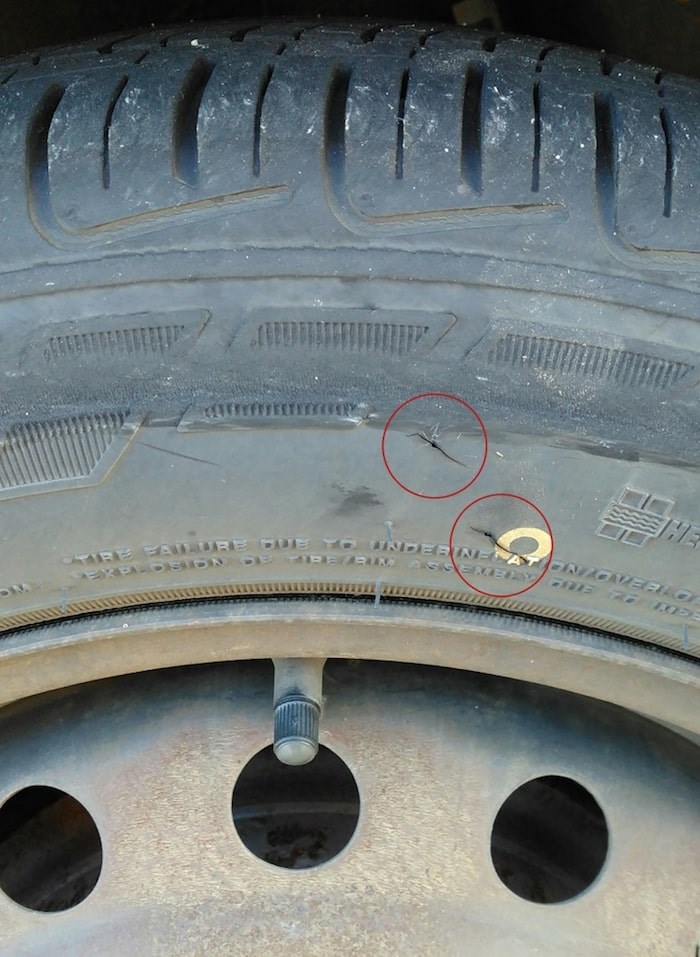  One of several tires slashed in Burnaby over the weekend. Photo contributed