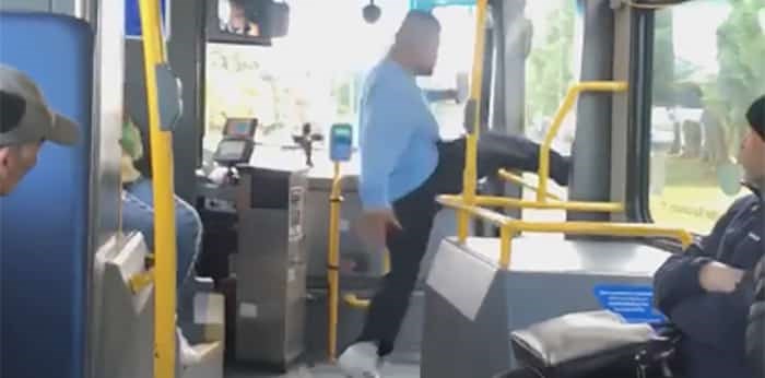  A man caught on video kicking at a bus door and apparently spitting at a bus driver was apprehended under the Mental Health Act two days following the incident. Photo: Neczarvee Jane Guidoriagao / Facebook