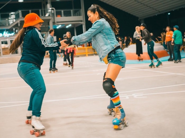  Roller skaters show off their moves at a Pop Up Roller Rink held at North Vancouver's Shipyard Commons Oct. 5. The good times will roll again Friday, Nov. 1 at a Halloween-themed roller skate at the same location. Photo courtesy Rollerskate Vancouver/Rolla Skate Club