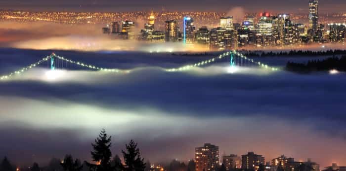  Photo: Downtown Vancouver with evening fog viewed from cypress mountain / Shutterstock