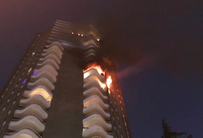  A fire broke out Thursday night in a West End highrise building. Photo: 