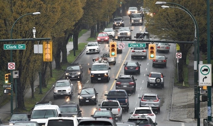  East First Avenue, which doesn’t have bus service, is one of Vancouver’s busiest east-west traffic corridors. Photo Dan Toulgoet