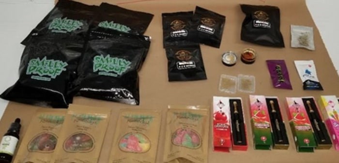  A traffic stop by Surrey RCMP in the Cloverdale area resulted in the seizure of a significant quantity of cannabis edibles and vape products. Photo: RCMP