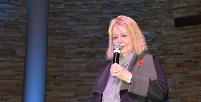  Lillian Boraks-Nemetz, a Jewish survivor of the Holocaust, speaks to Grade 11 and 12 students during the 12th annual School District 43 Holocaust Symposium Nov. 6 at Coquitlam Alliance Church in Coquitlam. Some 6,500 students have taken part in the event over the years to learn about the Holocaust and are challenged to make a difference with lessons drawn from the state-sponsored persecution and murder of Jews during the Second World War. Photo by Diane Strandberg/Tri-City News