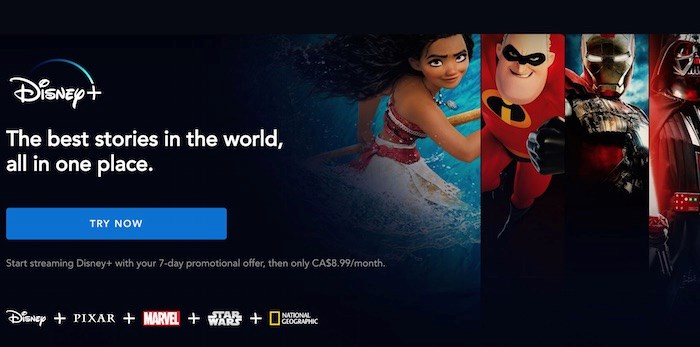  Disney Plus streaming platform launches Nov. 12 in the U.S. and Canada. Screenshot/Disney Plus landing page