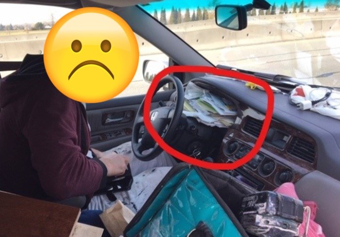  This Metro 鶹ýӳdriver was pulled over for speeding. Hard to tell what speed you're going when this is your dashboard. Photo via Delta Police Department