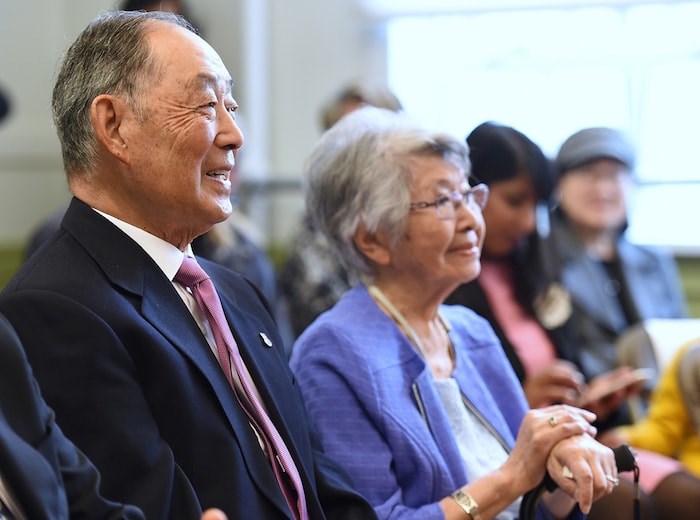  ancouver Japanese Language School alumni Dr. Aki Horii and Mary Kawamoto attended Wednesday's ceremony. Photo by Dan Toulgoet/Vancouver Courier