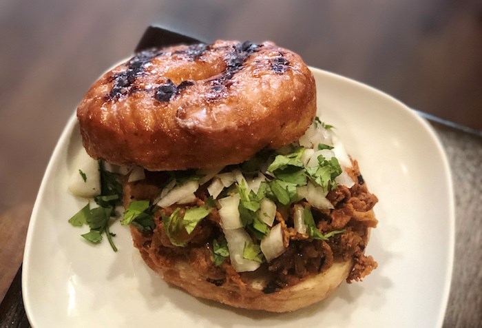  A Mexican Vanilla donut with pork al pastor at Boca Grande in Ladner. Photo by Lindsay William-Ross/Vancouver Is Awesome