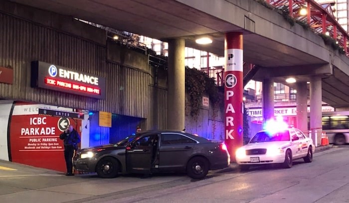  North Vancouver RCMP members on the scene at ICBC's head office Tuesday afternoon following a bomb threat. The threat turned out to be a hoax. Photo by Paul McGrath/North Shore News