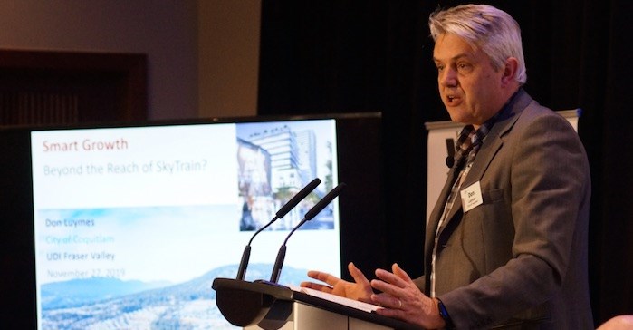  Don Luymes, manager of civic lands and facilities for the City of Coquitlam, spoke at a “smart development” forum hosted by the Urban Development Institute in Surrey. Photo: Graeme Wood