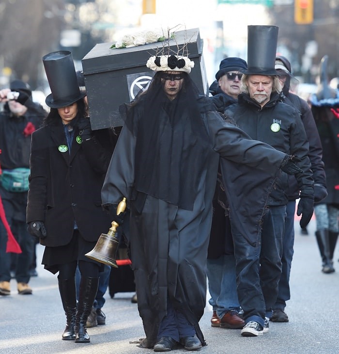  Extinction Rebellion Vancouver staged a funeral procession and wake for the planet downtown Friday afternoon. Photo Dan Toulgoet