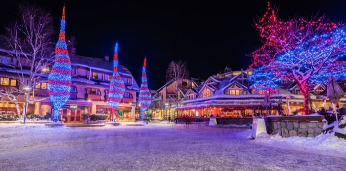  Up to 350,000 bulbs in total, with about 7,000 bulbs on each tree, transform Whistler Village into a winter wonderland each holiday season. Photo: Shutterstock