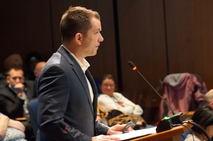  Surrey Firefighters Association president Mark McRae spoke to council, warning of a hiring freeze. Photo by Graeme Wood/Glacier Media