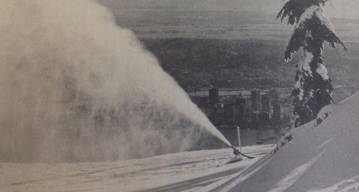  An image from a Grouse Mountain Resort newsletter in 1975 shows the snow-making equipment during its first season of extensive use. Photo courtesy Blake Butler/Grouse Mountain