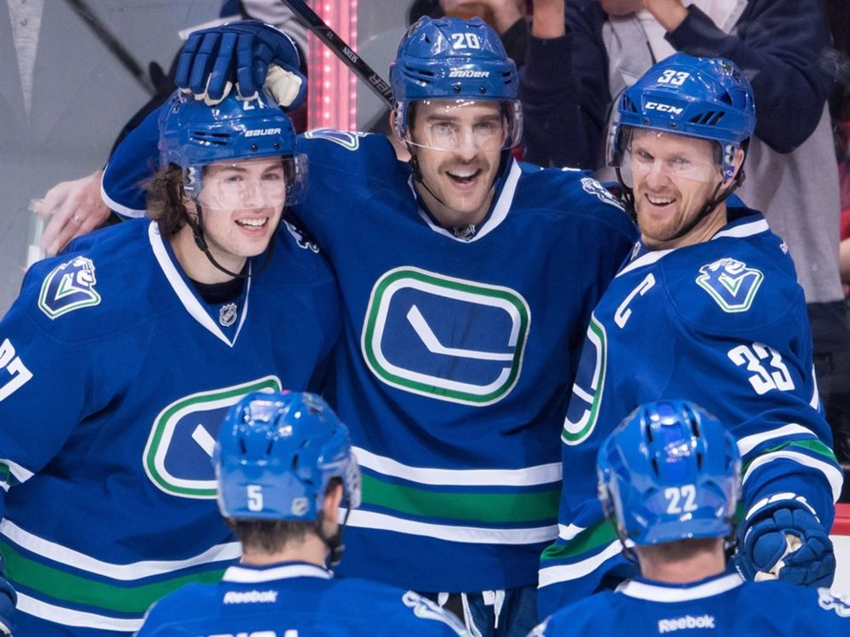 Brandon Sutter celebrates a goal