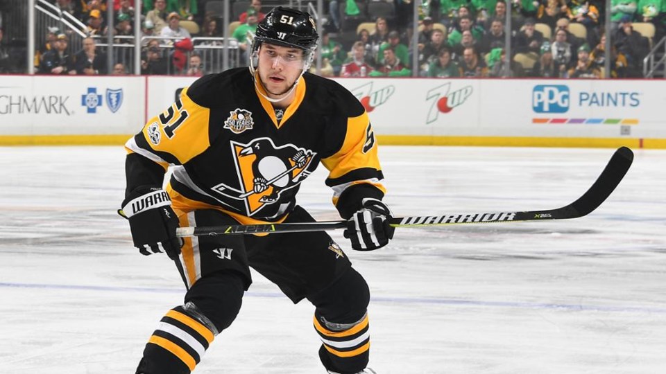 Derrick Pouliot skating for the Pittsburgh Penguins