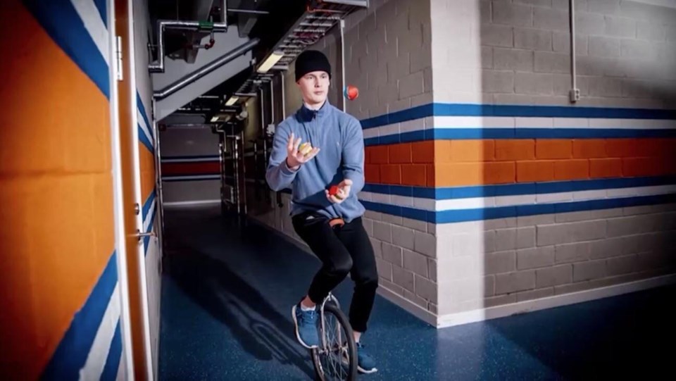 Elias Pettersson on a unicycle