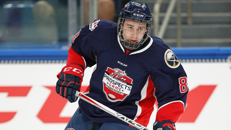 Quinn Hughes skating at the CCM Prospects Game.