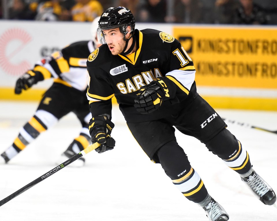 Anthony Salinitri skates for the Sarnia Sting.