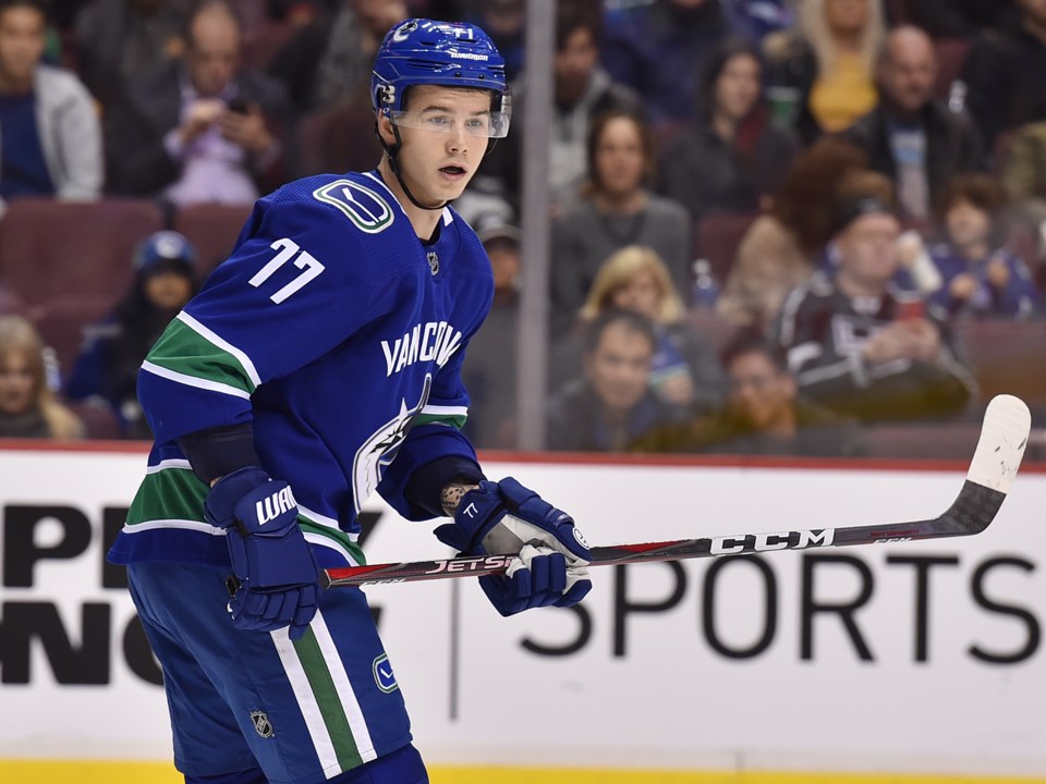 Nikolay Goldobin waits for the puck with the Vancouver Canucks