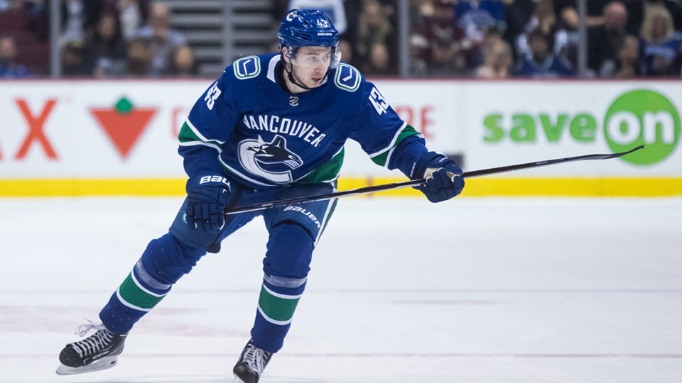 Quinn Hughes skates up ice for the 鶹ýӳCanucks.