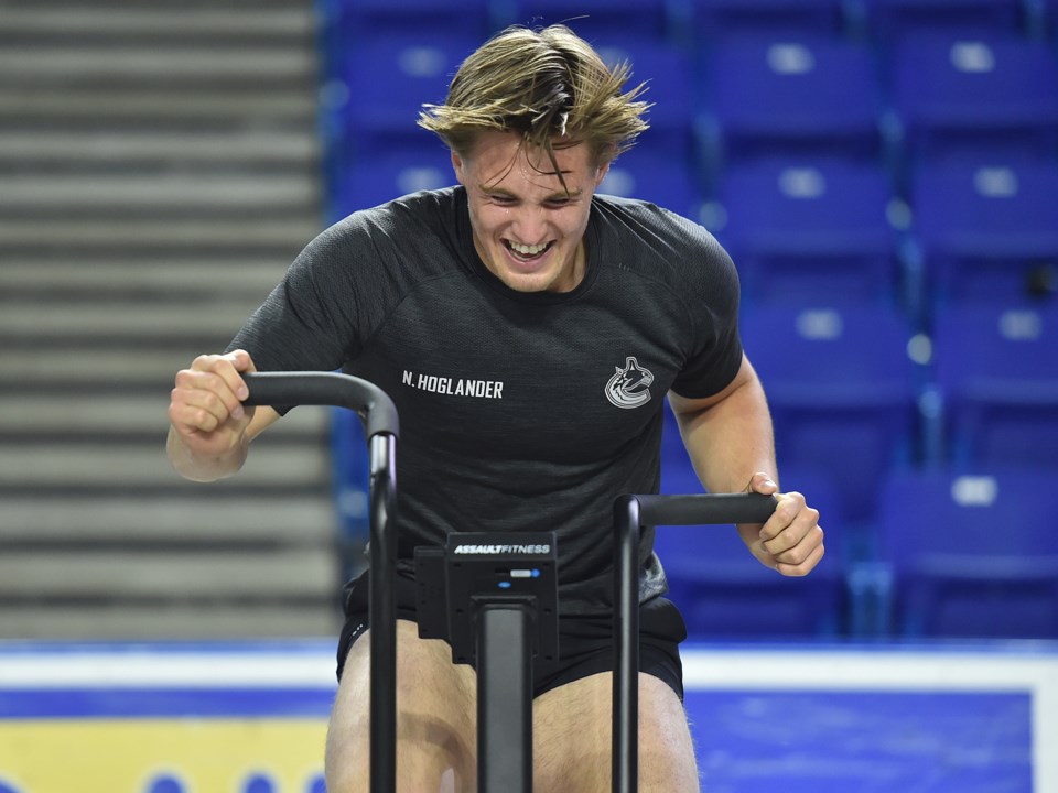 Nils Hoglander in fitness testing at the Canucks 2019 summer prospect development camp.