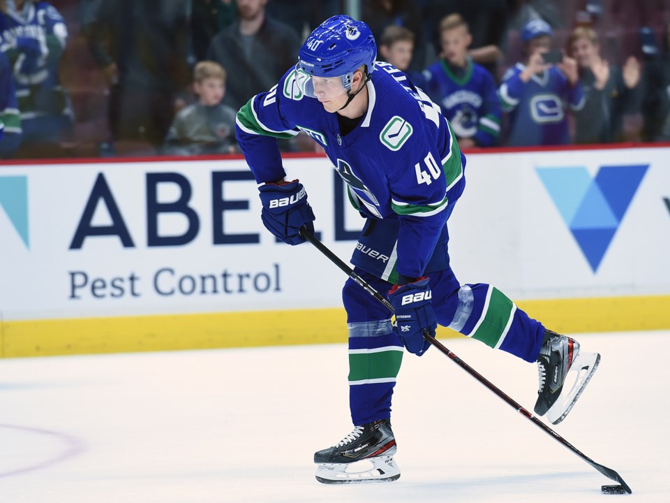 Elias Pettersson loads up a shot for the Canucks.