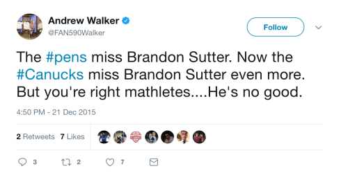 Andrew Walker likes Brandon Sutter, doesn't like mathletes