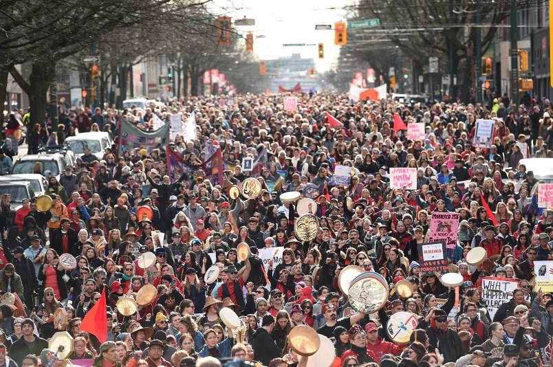 Thousands marched through Vancouver’s Downtown Eastside Friday, Feb. 14 for the annual Women’s Memorial March honouring the lives of missing and murdered women. Photo Dan Toulgoet