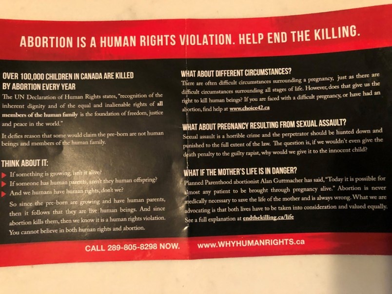 These flyers were delivered to Burnaby homes.