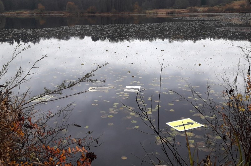 COVID-19 signage at Deer Lake has been destroyed.
Photo City of Burnaby