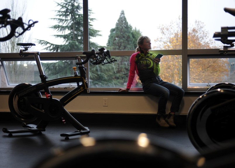 A manager at TAG spin studio in North Vancouver looks over an empty studio during one of the previous COVID shutdowns, in 2020. | Mike Wakefield, North Shore News