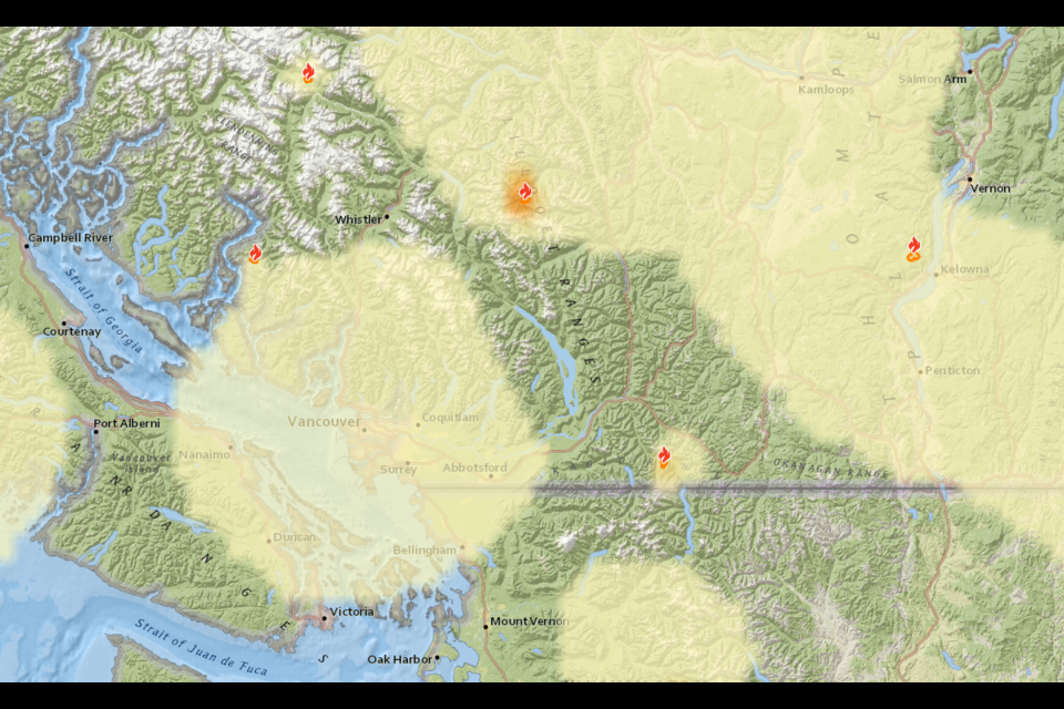 A cloud of smoke appears to be over Vancouver today, leading to a smoky smell.