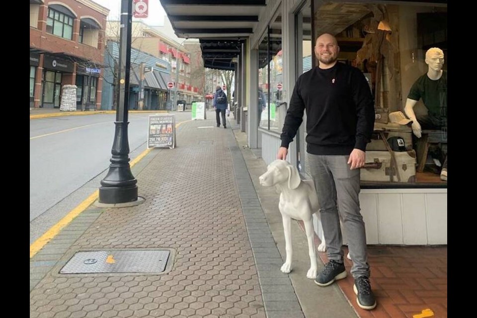 Owner Leon Drzewiecki at NYLA Fresh Thread on Nanaimo's Commercial Street, where if you stick around long enough, you just might hear a certain earwormy kids' song. VIA DEANNA CONLIN